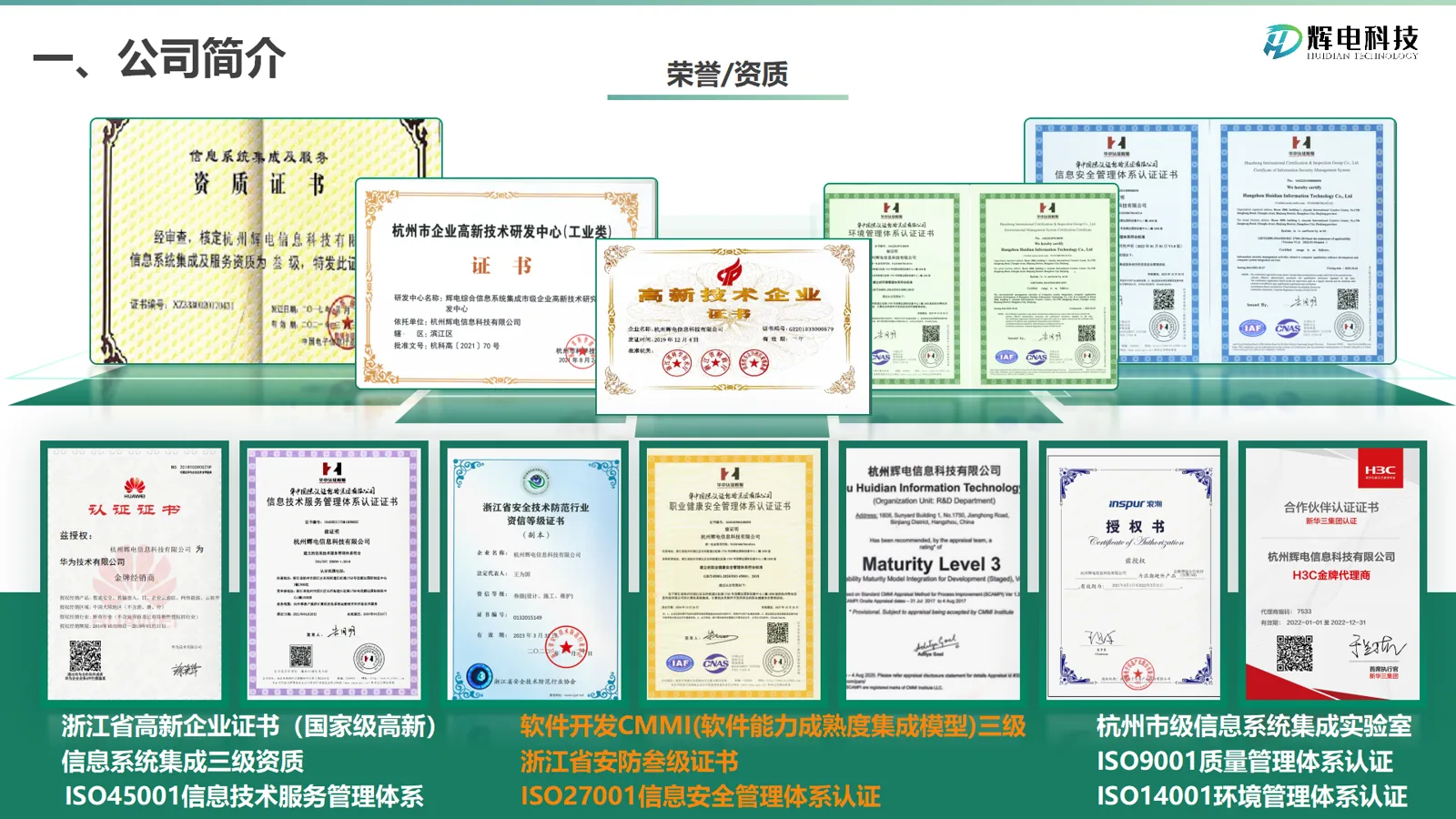 辉电资质荣誉证书展示